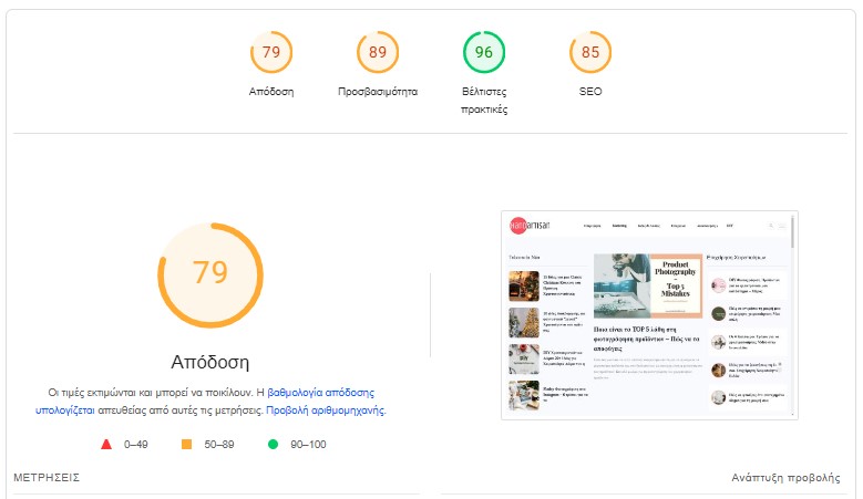 Αύξηση ταχύτητας φόρτωσης website - Αναφορά Google Pagespeed Απόδοσης
